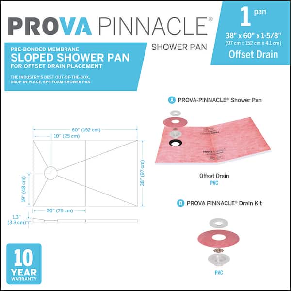 38 in. W x 60 in. L Shower Kit Prova Pinnacle Shower Pan Offset Drain
