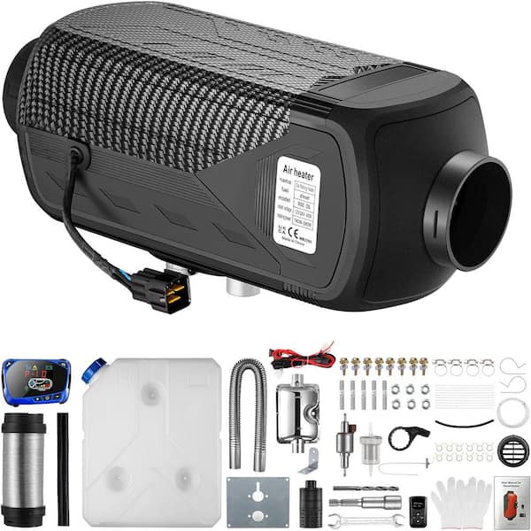 12V-24V 8KW BTU Diesel Space Heater with Muffler, Remote Control, LCD Monitor, Fast Heating Defrost Defog in Black