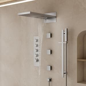 15-Spray 22 in. x 9 in. Wall Mount 2-Functions Fixed and Handheld Shower Head 2.5 GPM with 3-Jets in Bruhsed Nickel