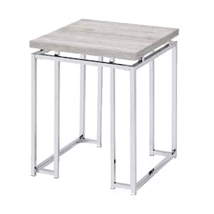 Chafik 19 in. Natural Oak and Chrome 24-Square Wood End Table with Metal Frame