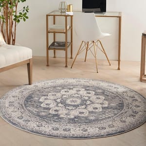 Concerto Grey/Ivory 5 ft. x 5 ft. Center medallion Traditional Round Area Rug