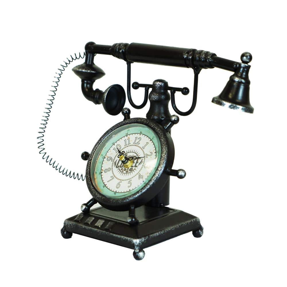 Vintage Looking Black Metal Telephone Clock 