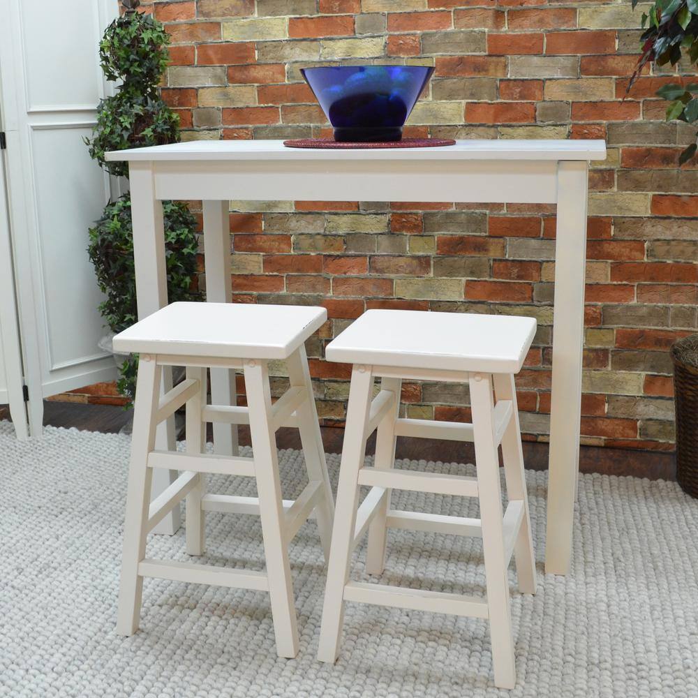 24" White Rubberwood Backless Counter Stool