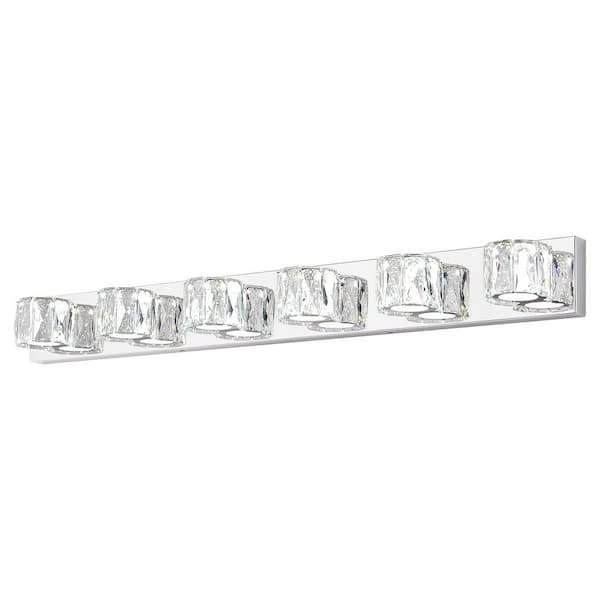 41 in. 6-Light Modern Chrome Crystal LED Wall Sconce Equipped With Transparent Crystal Lampshade