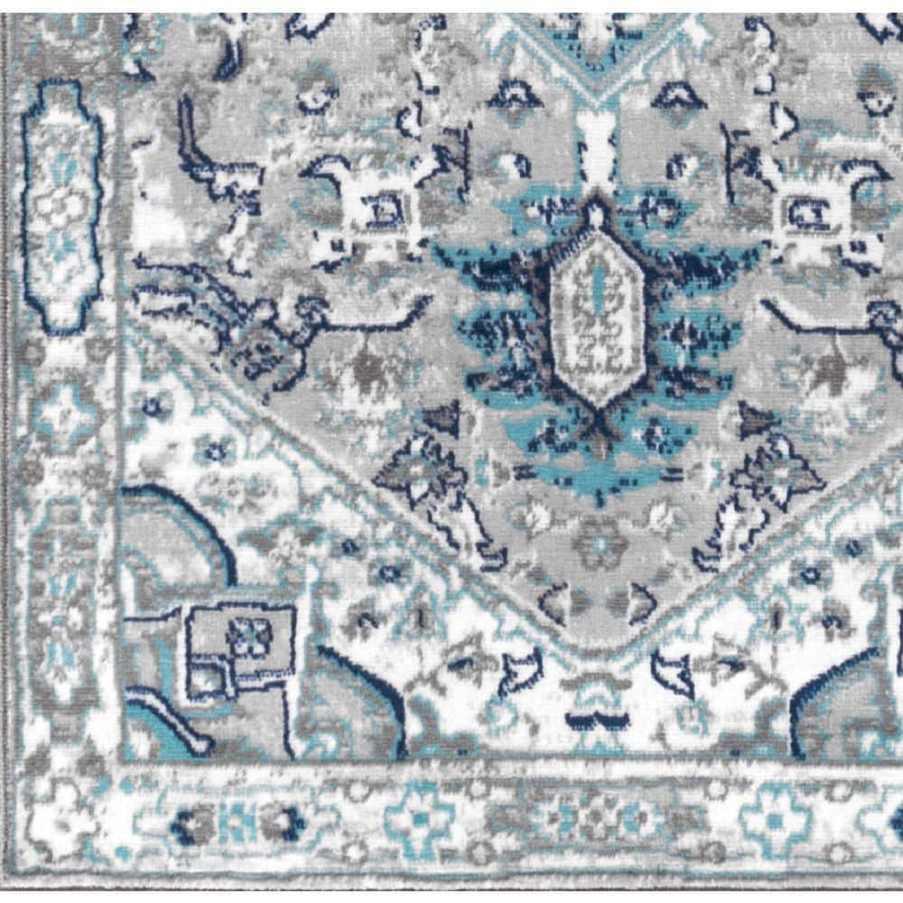 Light Grey/Blue Modern Persian Medallion 2x8 Runner Rug