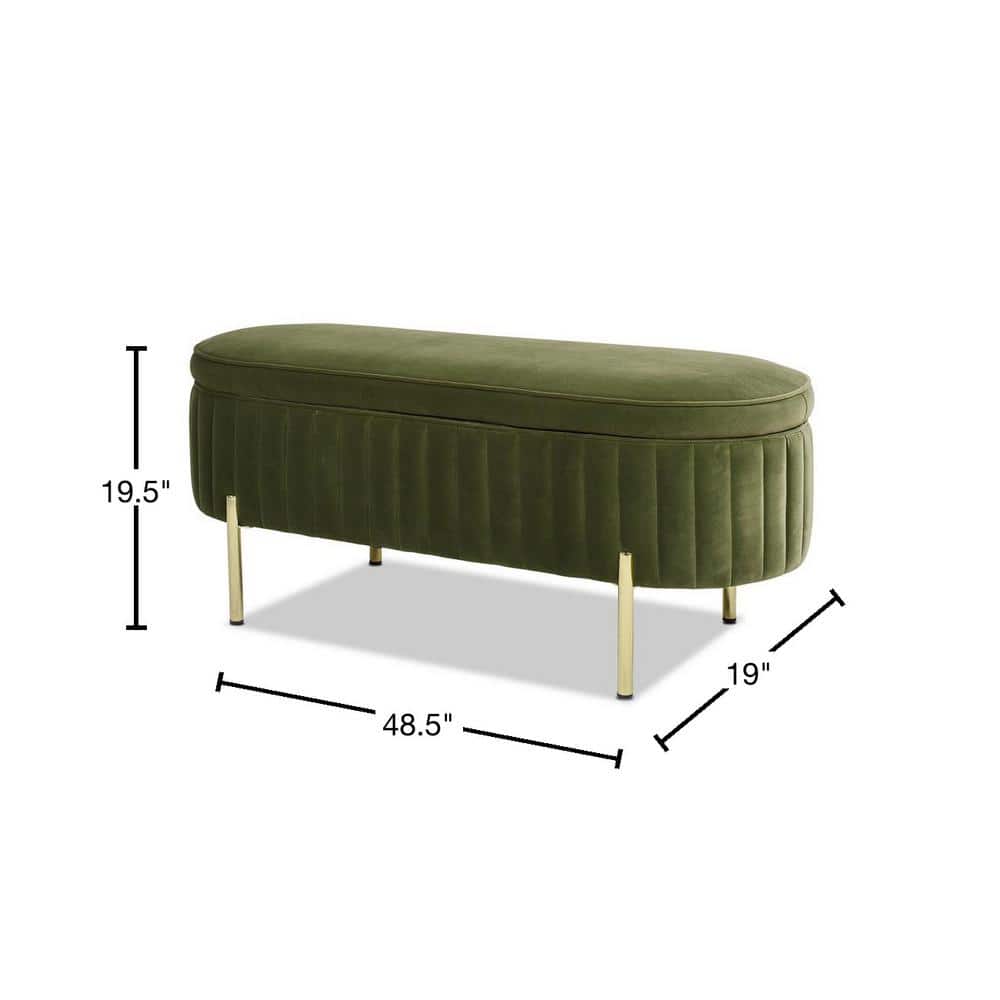 Olive Green Velvet Storage Bench with Gold Legs