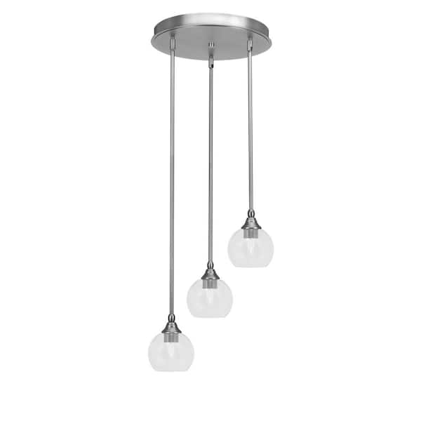 Unbranded Villa 60-Watt 15 in. 3 Light Brushed Nickel Stem Pendant Light with 5.75 in. Clear Bubble Glass Shade No bulbs included