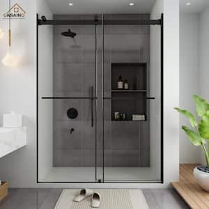 60 in. W x 76 in. H Frameless Double Sliding Shower Door in Matte Nickel with Clear Shower Glass
