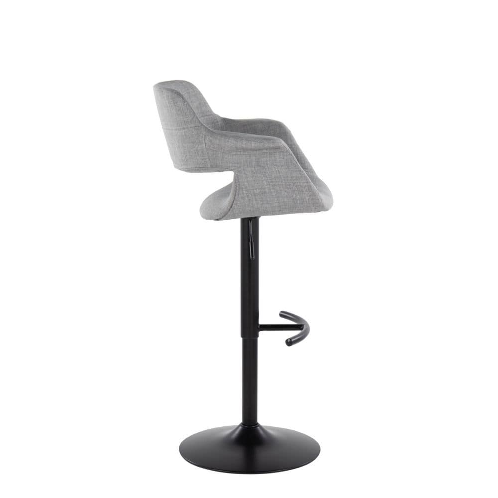 Set of 2 Adjustable Gray Fabric and Black Metal Swivel Barstools