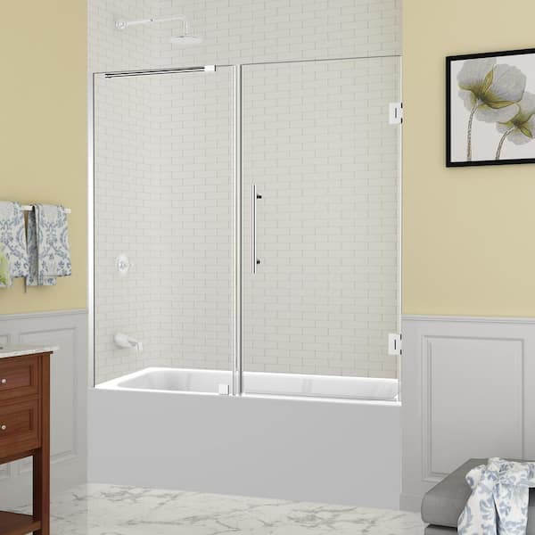 Aston Belmore 59.25 in. to 60.25 in. x 60 in. Frameless Hinged Tub Door in Chrome