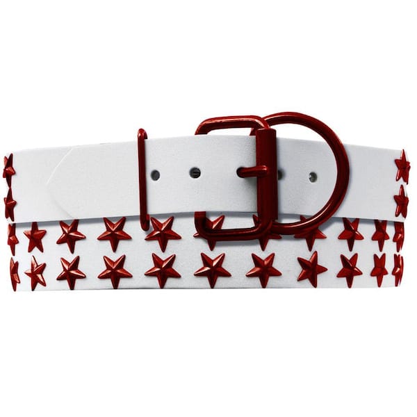 Platinum Pets 29 in. White Genuine Leather Dog Collar in Red Stars