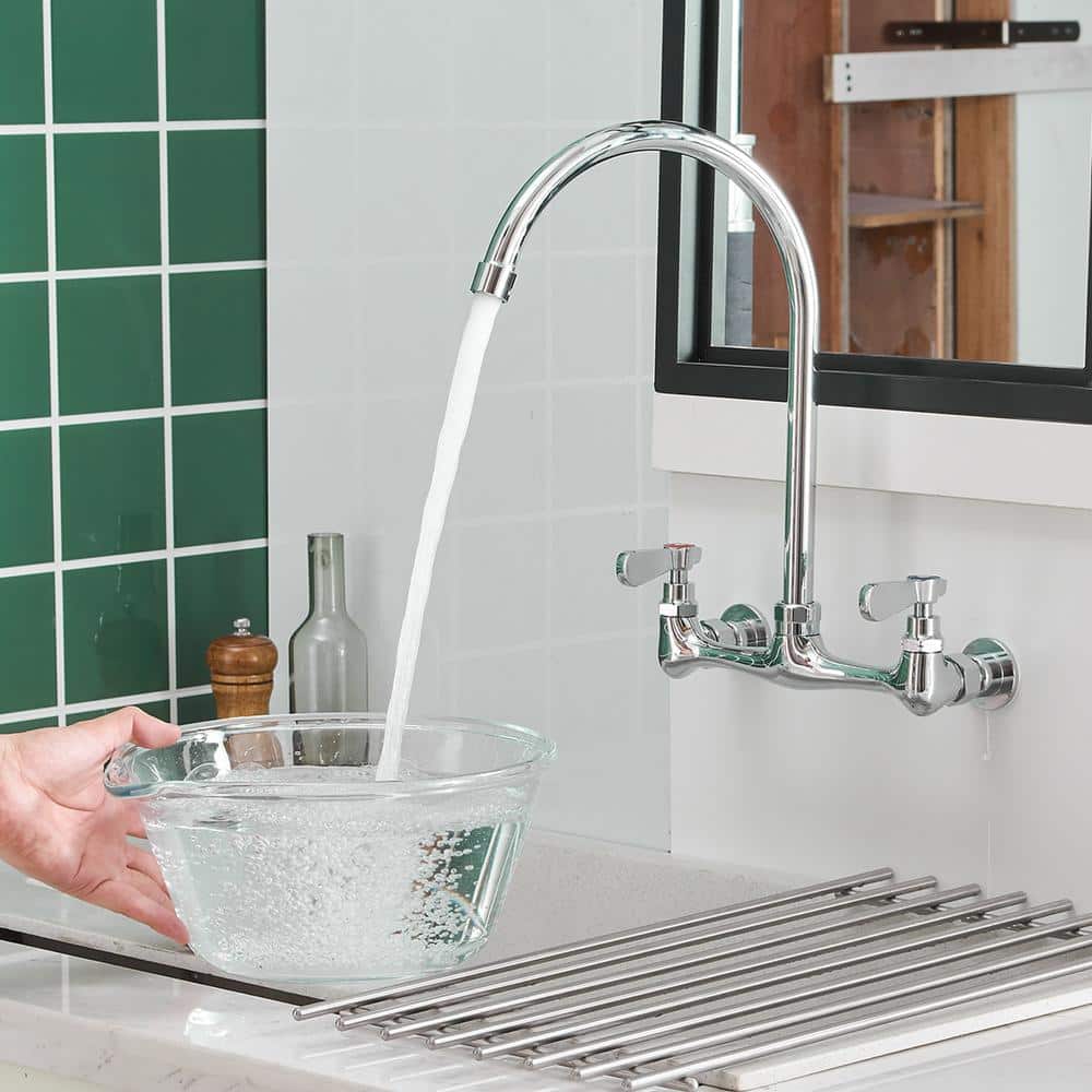 Polished Chrome Double Handle Wall Mount Kitchen Faucet