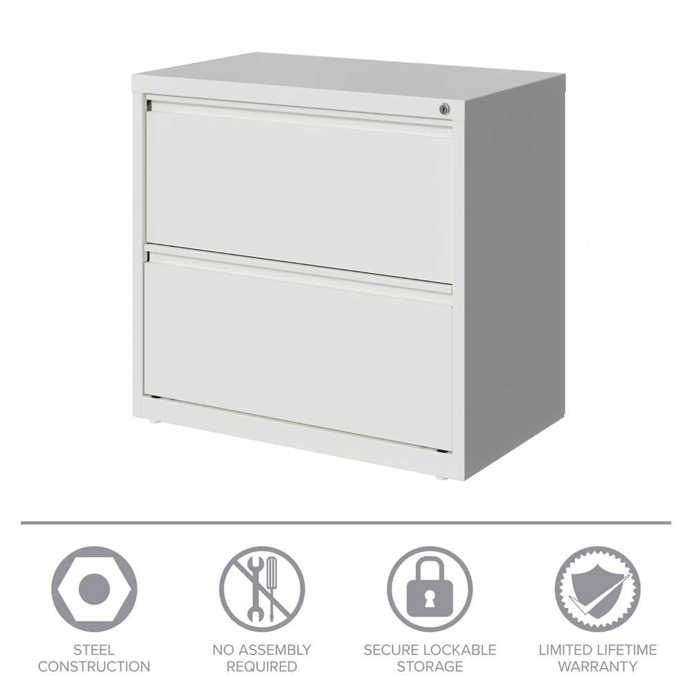 White 30-Inch Wide 2-Drawer Lockable Metal Lateral File Cabinet