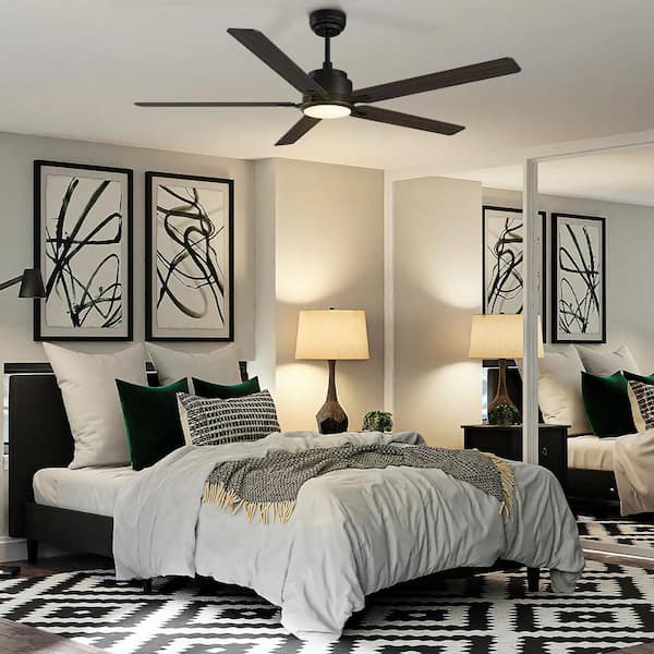 Essex II 60 in. Dimmable LED Indoor/Outdoor Black Smart Ceiling Fan with Light and Remote, Works with Alexa/Google Home