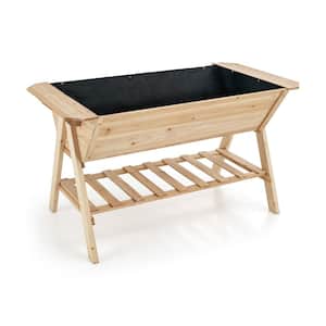 59 in.W x 31 in. D x 32.5 in. H Solid Fir Wood Raised Wood Garden Bed with Shelf and Liner