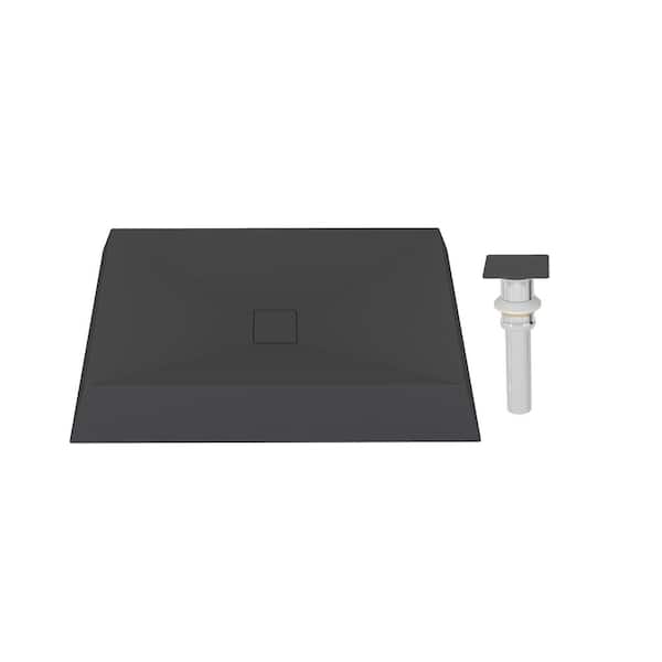 Boyel Living 27.55 in. Rectangular Vessel Bathroom Sink with Pop-up Drain and X-shaped Flow Line in Black Earth Cement