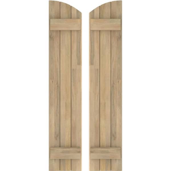 Ekena Millwork 10-1/2 in. W x 53 in. H Americraft Exterior Real Wood Joined Board and Batten Shutters Elliptical Top Unfinished