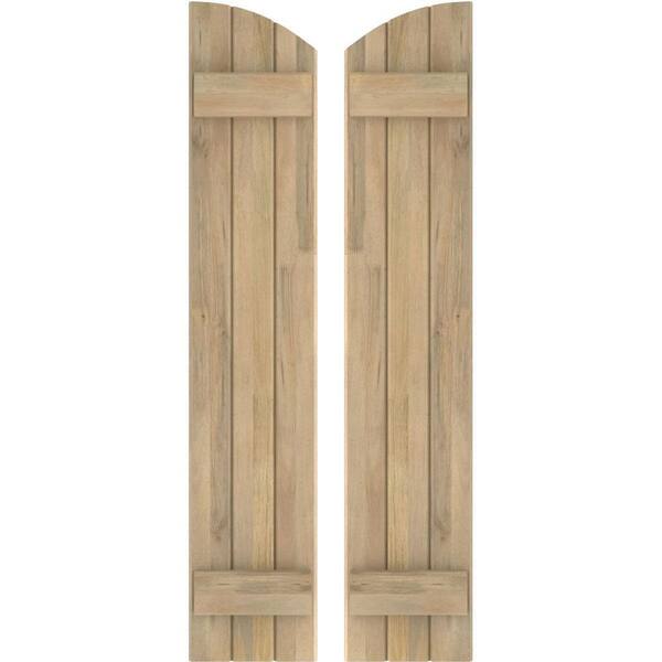 Ekena Millwork 10-1/2 in. W x 67 in. H Americraft Exterior Real Wood Joined Board and Batten Shutters Elliptical Top Unfinished