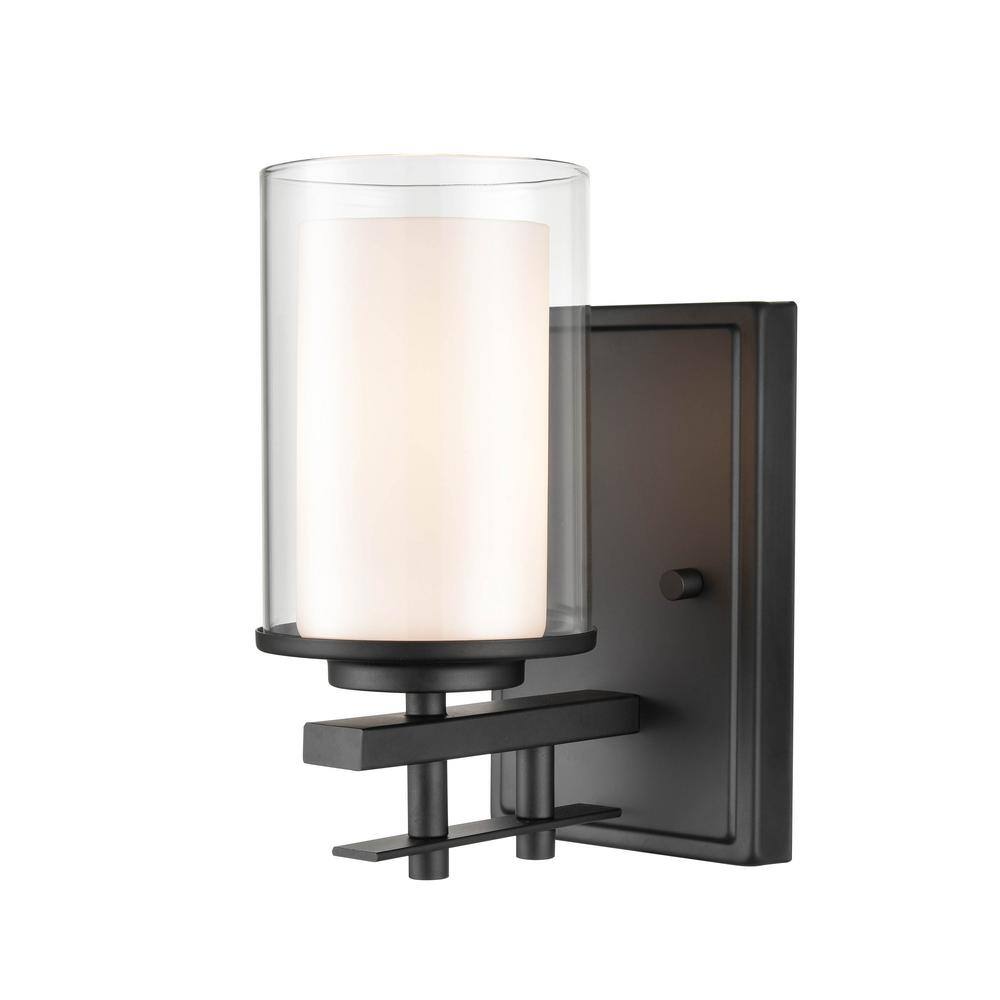 Matte Black Metal Outdoor Wall Sconce with Glass Shade