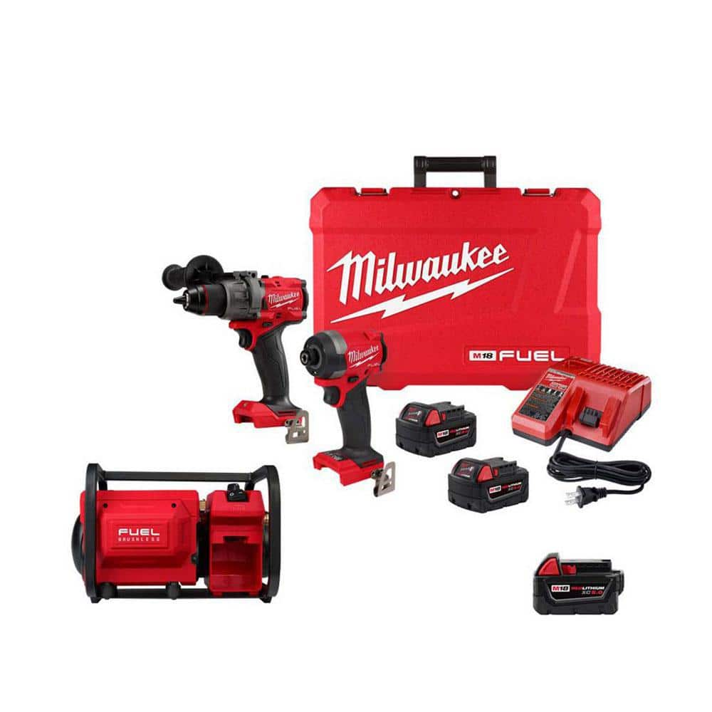 M18 FUEL 18V Lithium-Ion Brushless Cordless Combo Kit w/M18 FUEL 2-Gallon Compressor & 5.0ah Battery -  Milwaukee