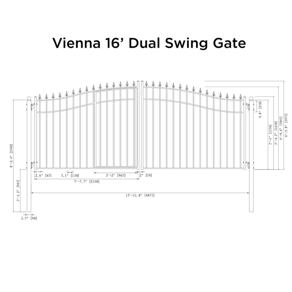 Vienna Style Black Steel Dual Swing Driveway Gate with Pedestrian Door