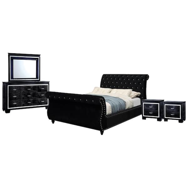 Unbranded Kai 5-Piece Black Wood Frame Queen Platform Bed