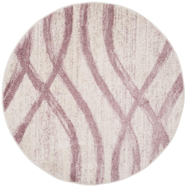 Adirondack Cream/Purple 6 ft. x 6 ft. Waves Round Area Rug