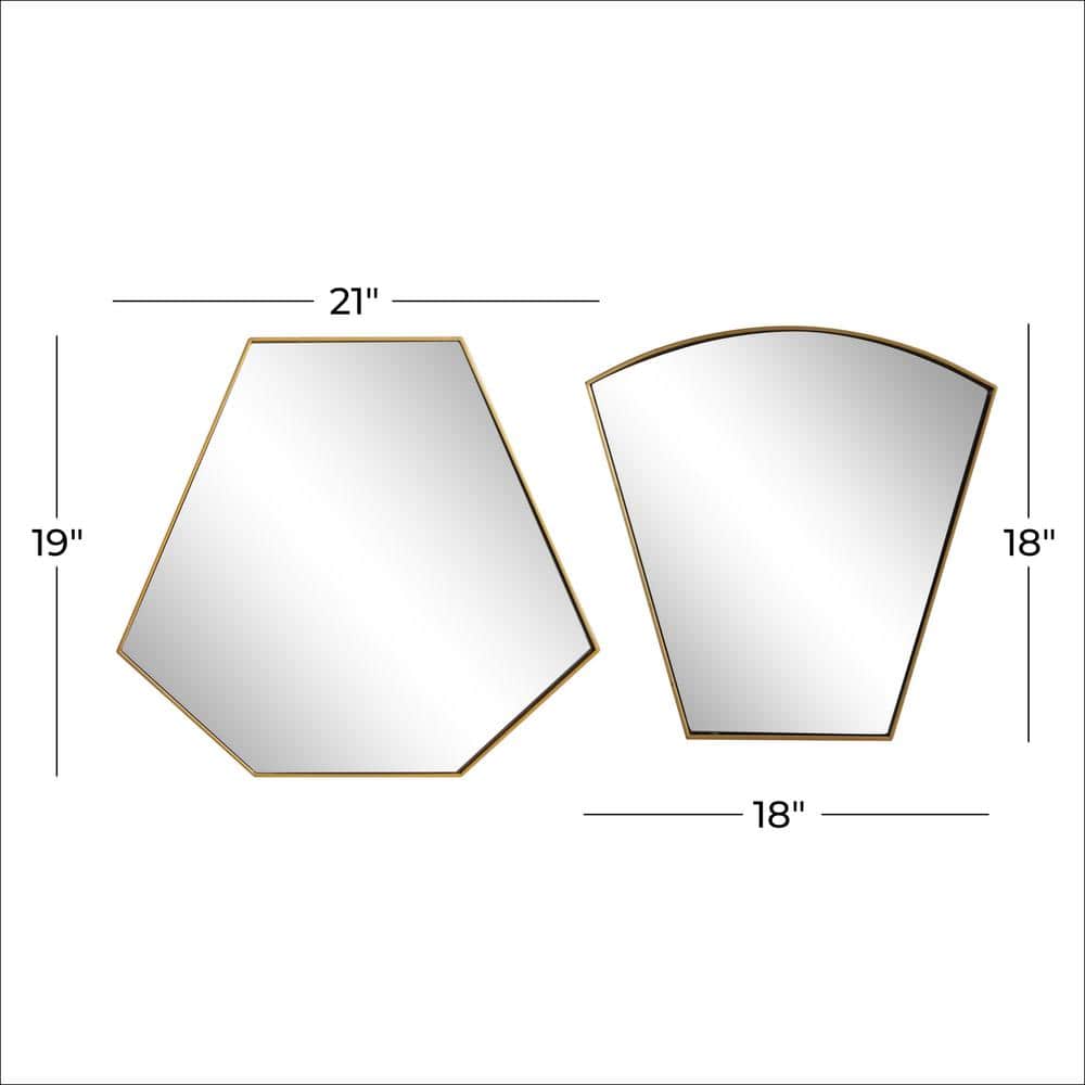 Gold Geometric Wood and Metal Wall Mirror Set, 18" and 19"