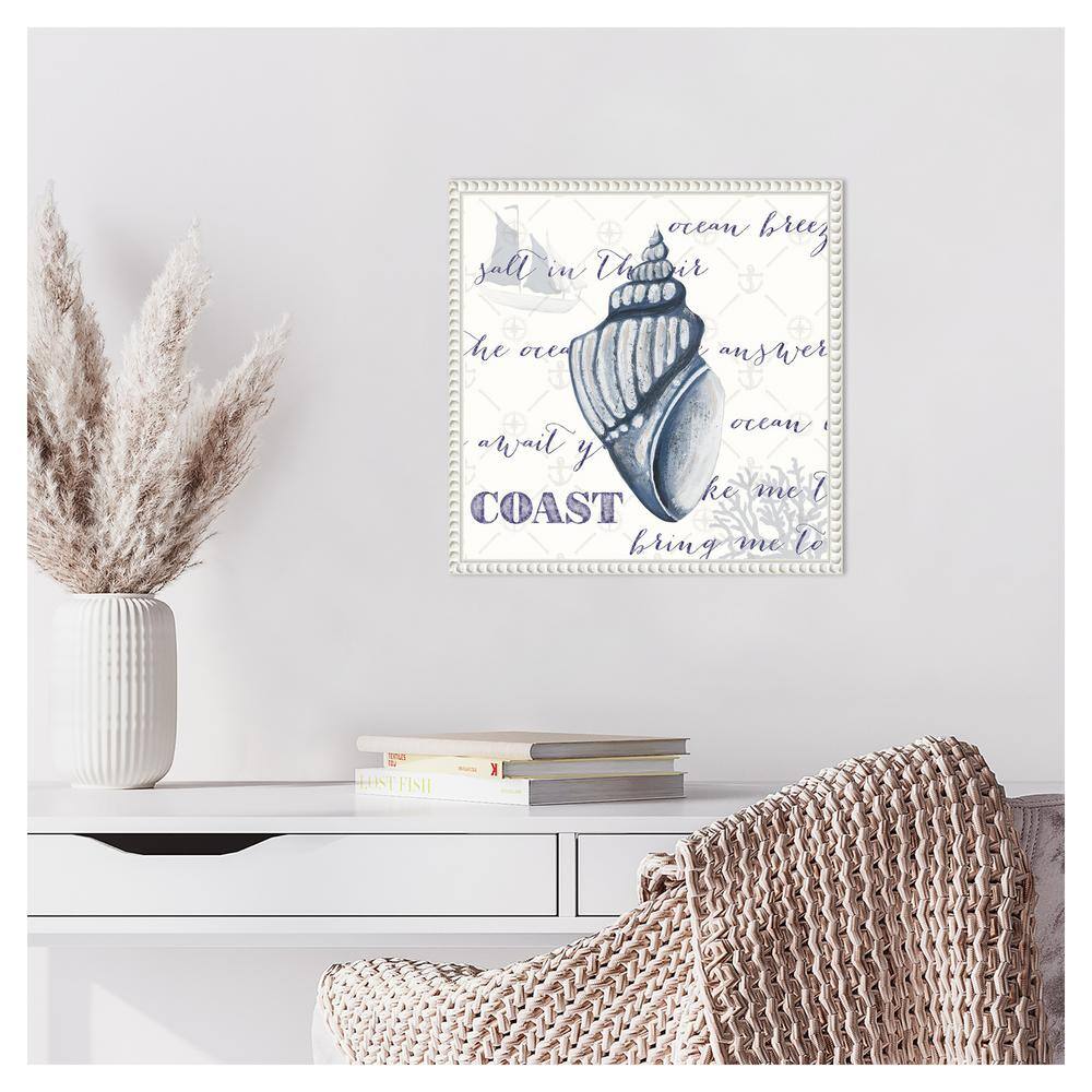 Indigo Ocean Treasures III Coastal Canvas Art with White Floater Frame