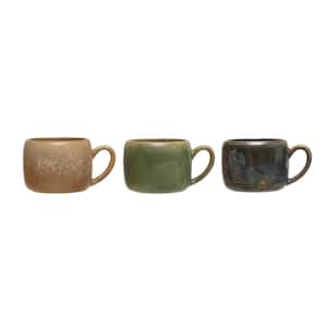 14 oz. Multicolor Green Stoneware Beverage Mugs with Rustic Finish (Set of 3)
