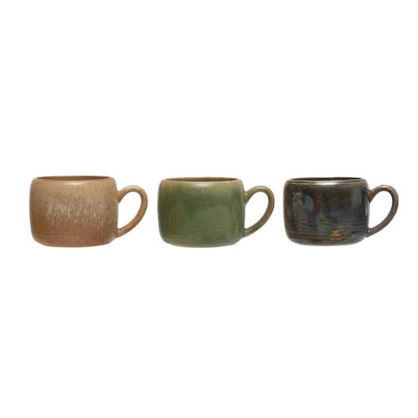 Storied Home 14 oz. Multicolor Green Stoneware Beverage Mugs with Rustic Finish (Set of 3)