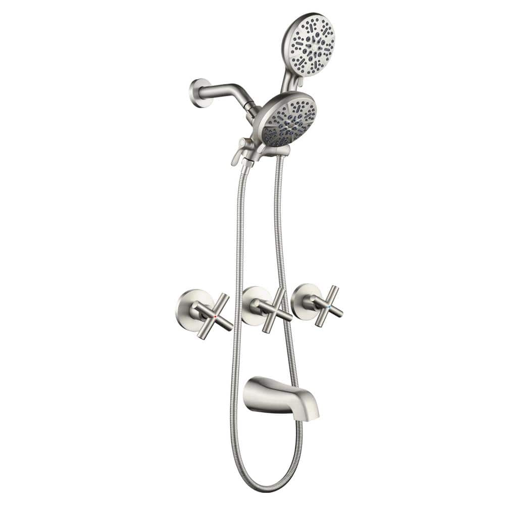 Triple Handle 7-Spray Tub and Shower Faucet 1.8 GPM with Shower Head in Bru