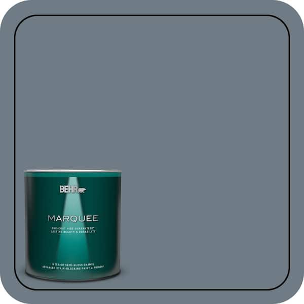 BEHR MARQUEE 1 qt. #N490-5 Charcoal Blue One-Coat Hide Semi-Gloss Enamel Interior Paint & Primer