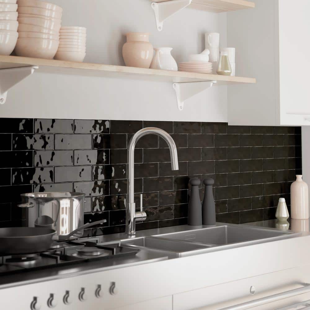Noir Black Glossy Porcelain Rectangular Wall Tile