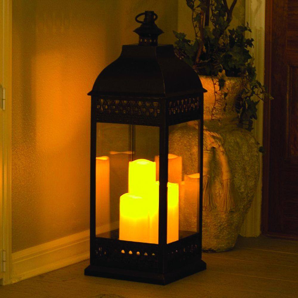 Antique Bronze Rustic Chic Triple LED Candle Hanging Lantern