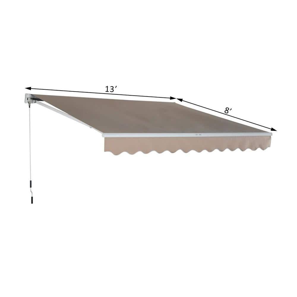 Beige 13' x 8' Retractable Patio Awning with Aluminum Frame