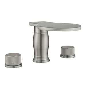 2-Handle Waterfall Deck-Mount Roman Tub Faucet Modern 3 Hole Brass Tub Fillers in Brushed Nickel
