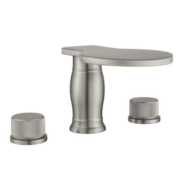AIMADI 2-Handle Waterfall Deck-Mount Roman Tub Faucet Modern 3 Hole Brass Tub Fillers in Brushed Nickel