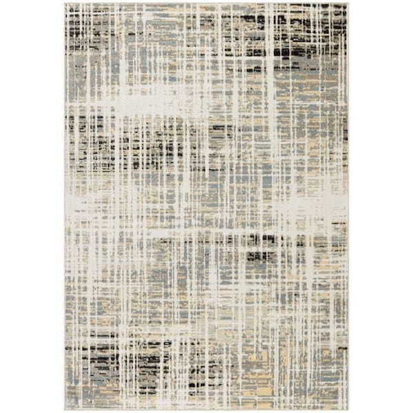Nourison Washable Decor Ivory Blue 8 ft. x 10 ft. Abstract Contemporary Area Rug