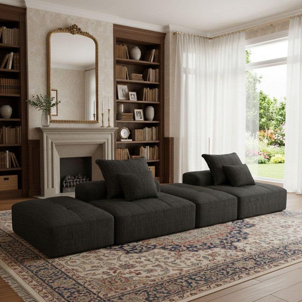 Homy Casa DNLM 141.7 in. 4-Seat Modular Chenille Tufted Sectional