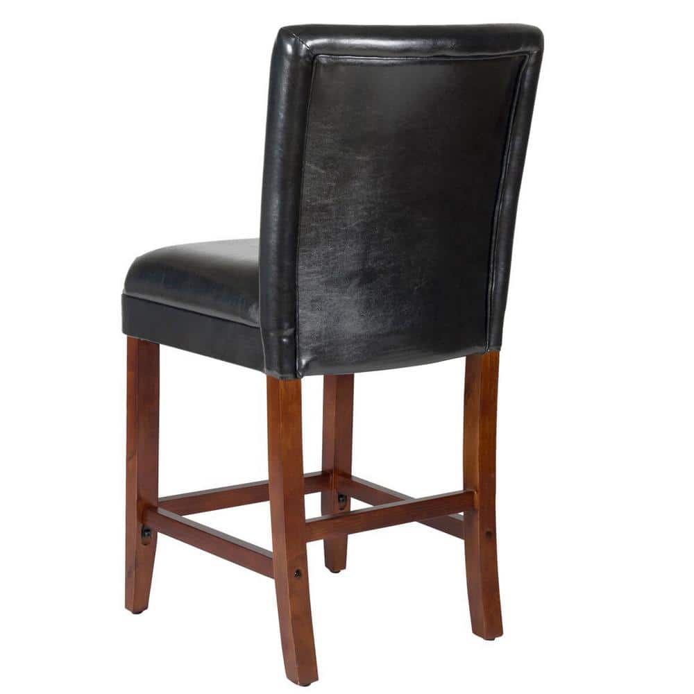 24" Black Faux Leather Counter Height Barstool with Wood Legs