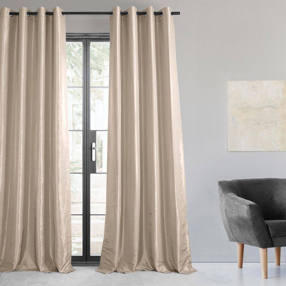 Antique Beige Grommet Blackout Faux Silk 96" Curtain Panel