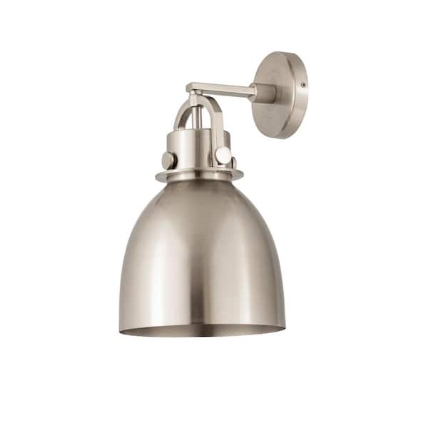 Newton Bell 1-Light Satin Nickel Wall Sconce with Nickel Metal Shade
