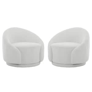 White Boucle Polyester Upholstered 360° Swivel Accent Barrel Chair(Set of 2)