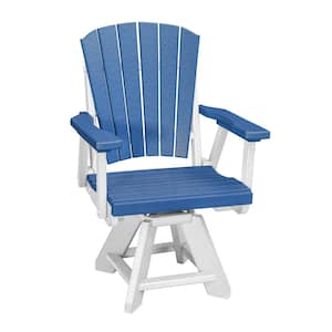 Adirondack Series White Frame Swivel High Density Resin Outdoor Dining Chair in Blue Seat (Set of 1)