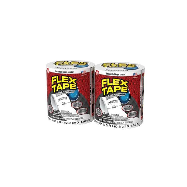 FLEX SEAL FAMILY OF PRODUCTS Flex Tape 4 in. x 5 ft. Strong Rubberized Waterproof Tape in White (2-Pack)