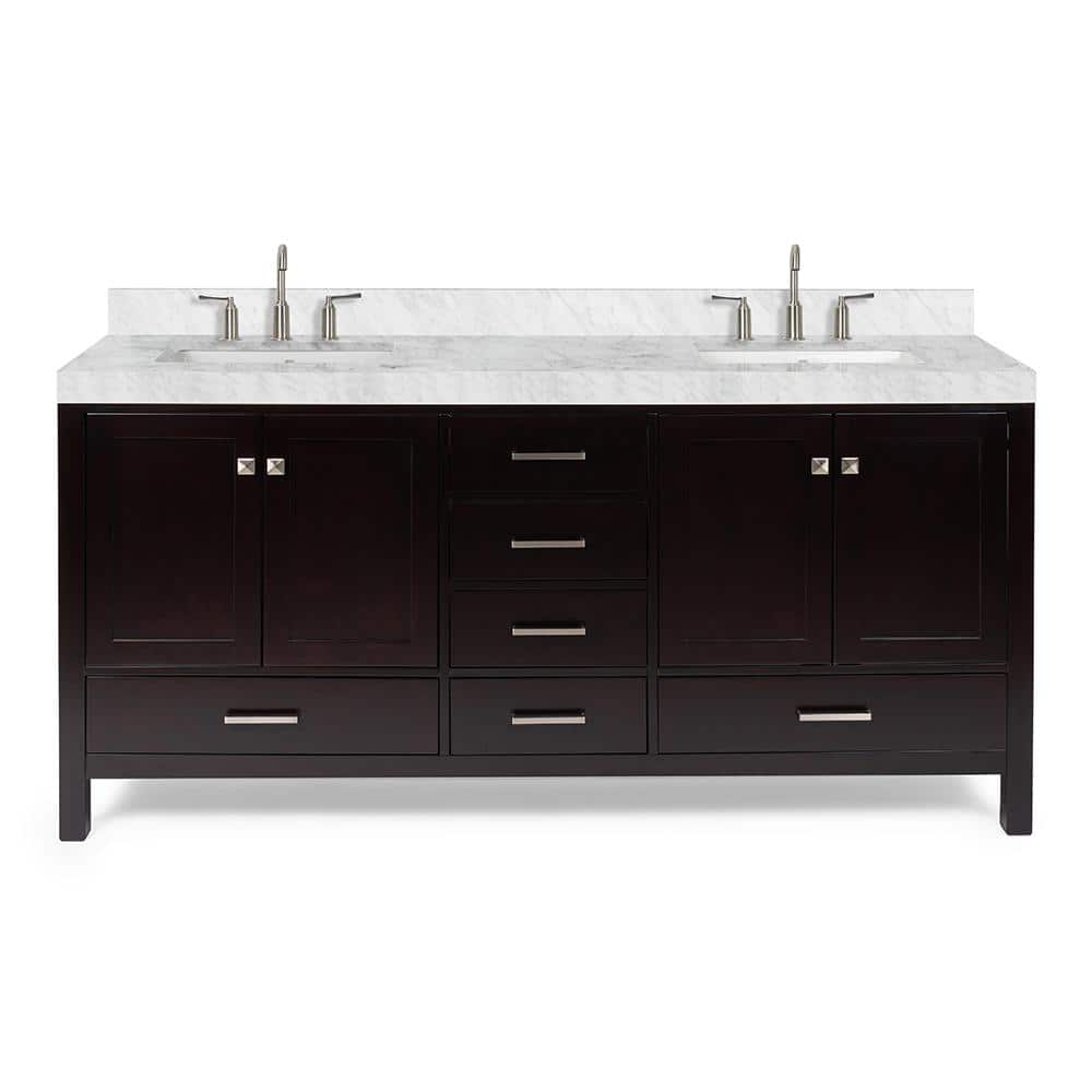 Espresso Wood Double Freestanding Vanity with Carrara Marble Top