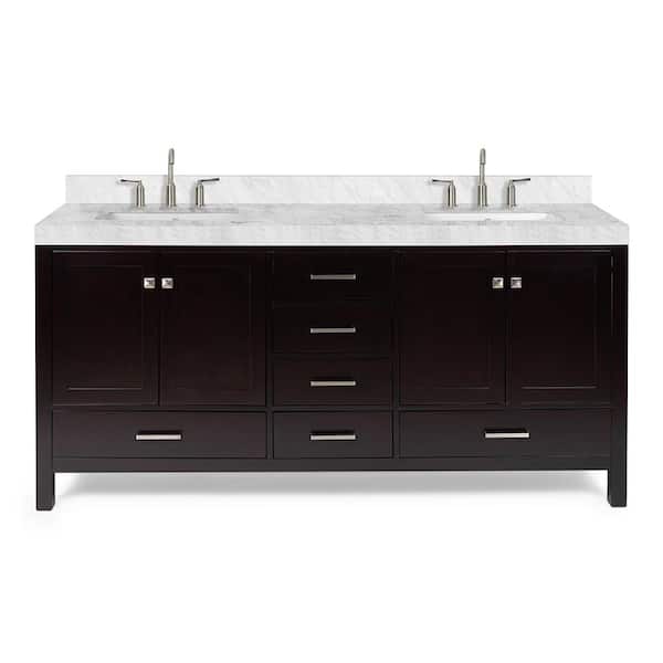 Cambridge 72 in. W x 22 in. D x 36.5 in. H Double Freestanding Bath Vanity in Espresso with Carrara Marble Top