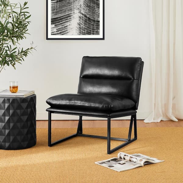 Glitzhome Modern Black Thick Leatherette Accent Chair