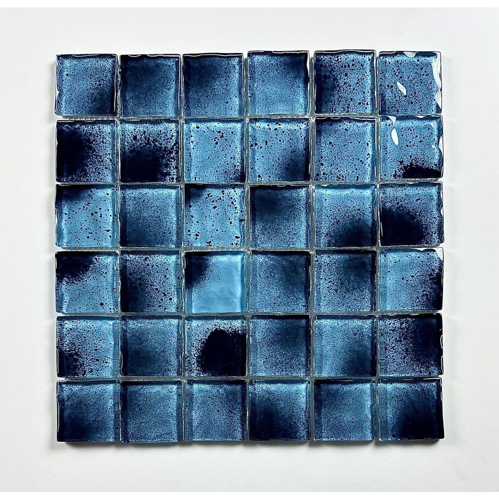 ABOLOS Coastal Design Style Caribbean Blue Square Mosaic 2 in. x 2 in. Glass Decorative Pool Tile Sample, Blue/Textured Glossy -  CHMWTF0202-CA